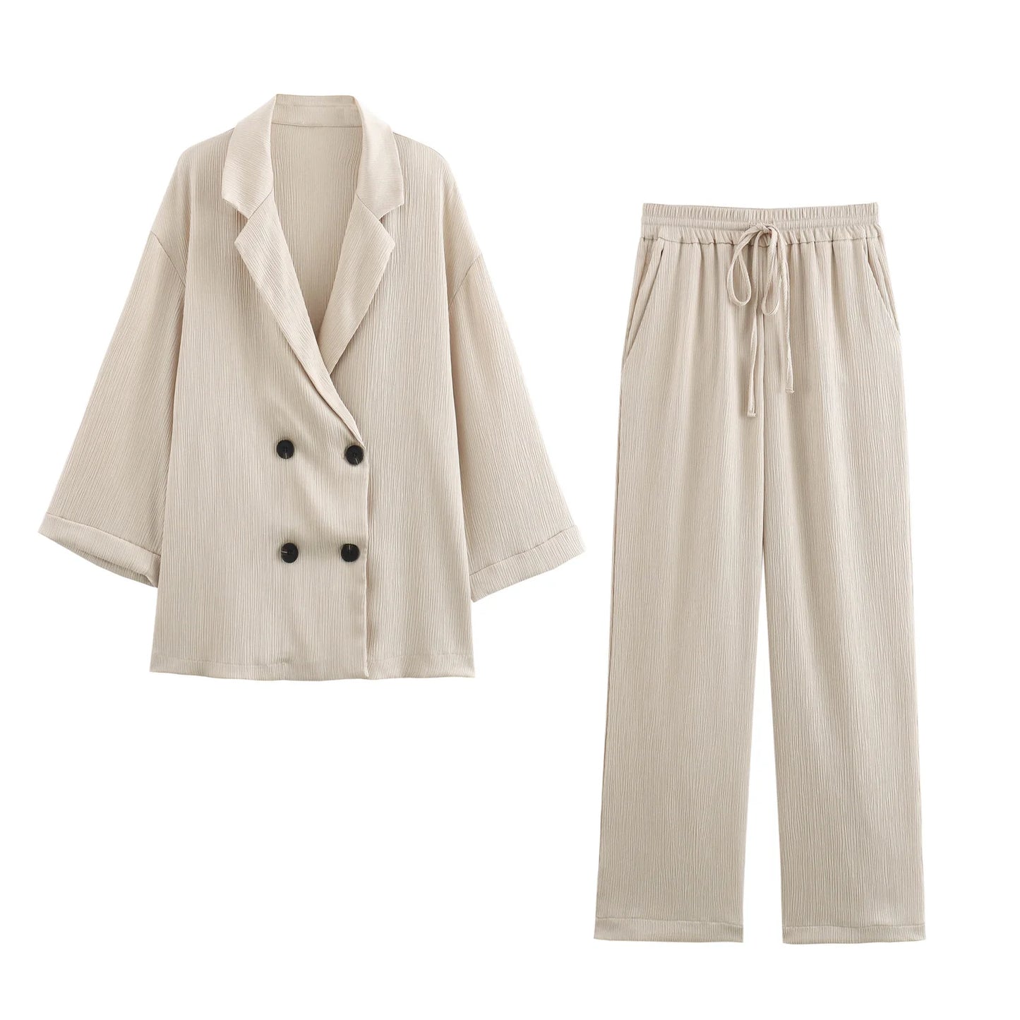 2024 Autumn Women Casual Blazer Coat Pants Set Long Sleeve