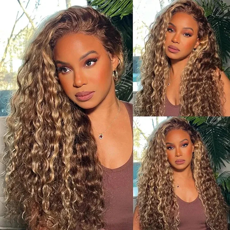 Highlight Wig Curly Human Hair Honey