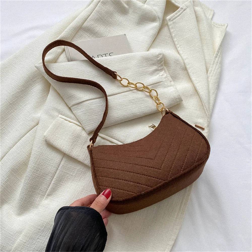 New Brand Women Retro Underarm Bag Felt Solid