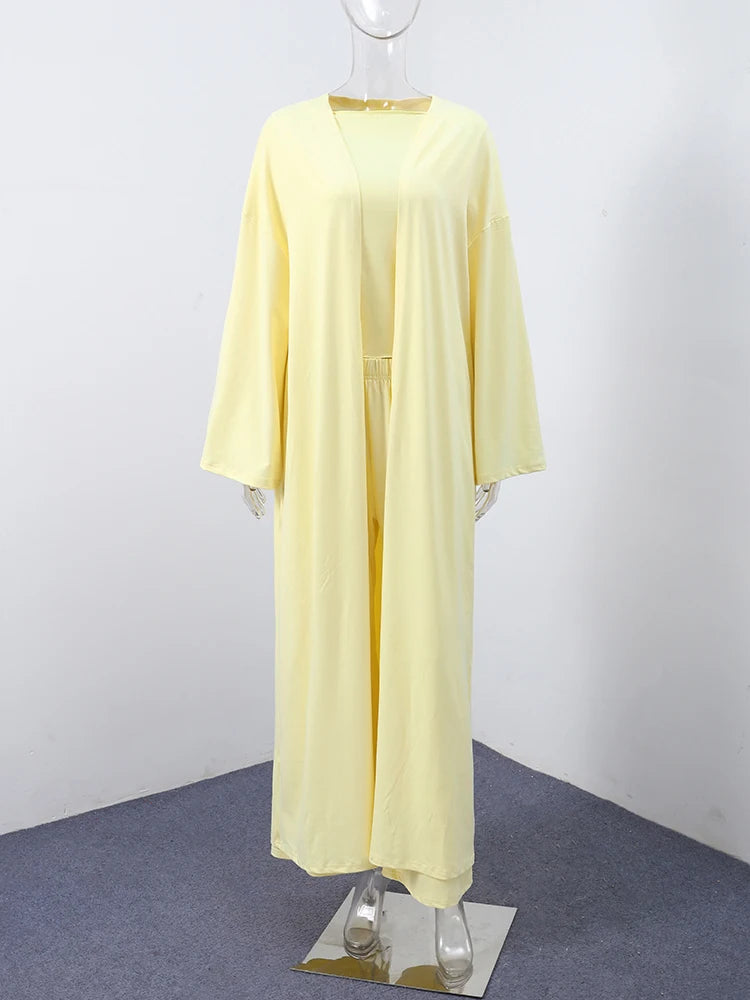 Casual Yellow Women 3 Pieces Suits 2025 V-neck Long Coat