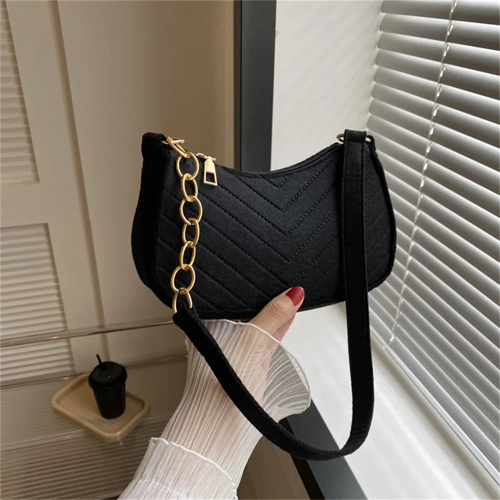 New Brand Women Retro Underarm Bag Felt Solid