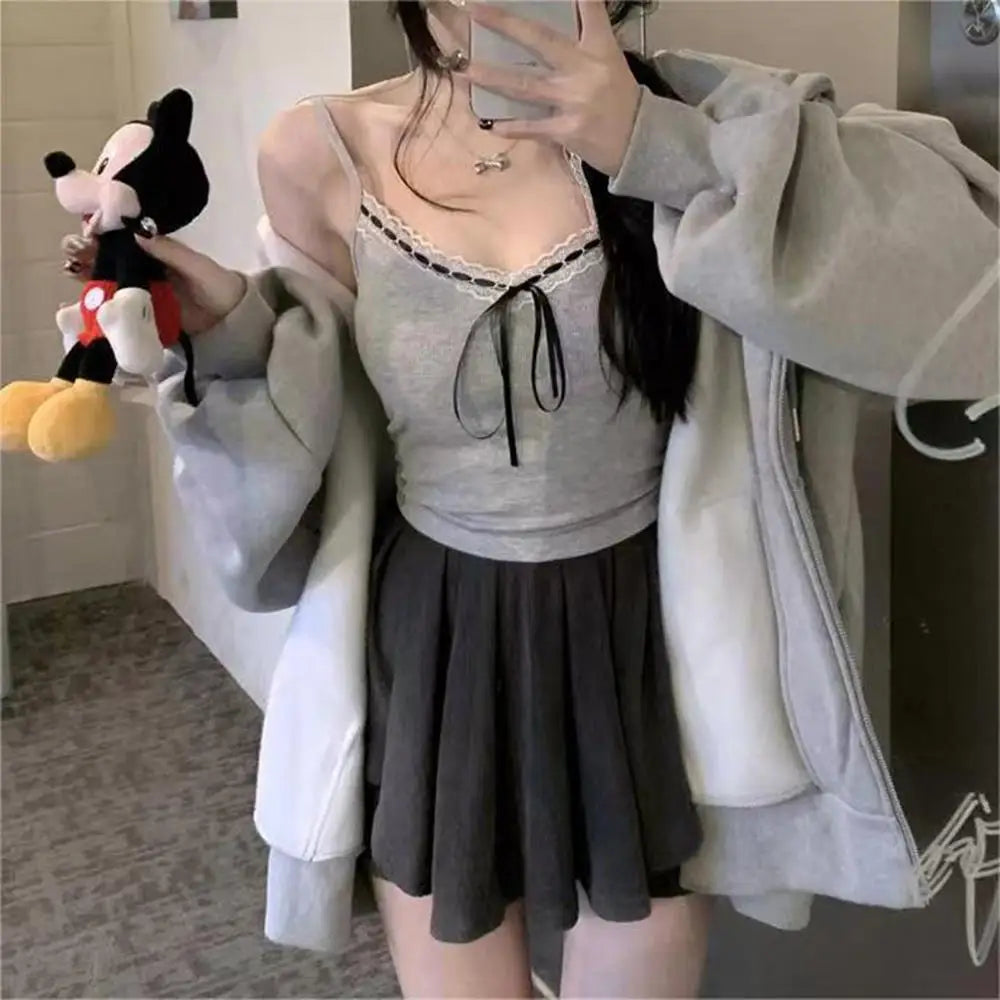 Sling Vest Inner Pad Lace Trim Strap Vest Beautiful Short Style Spicy Girl
