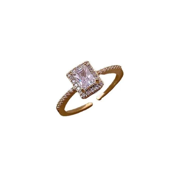 INS Opening Square Zircon Crystal Ring for Women