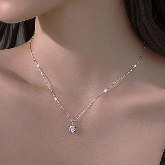 Hot 925 Sterling Silver Plated Necklace Versatile Single Sparkling