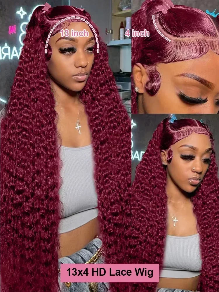 Red Colored Burgundy 99J Deep Wave 13x4 13x6