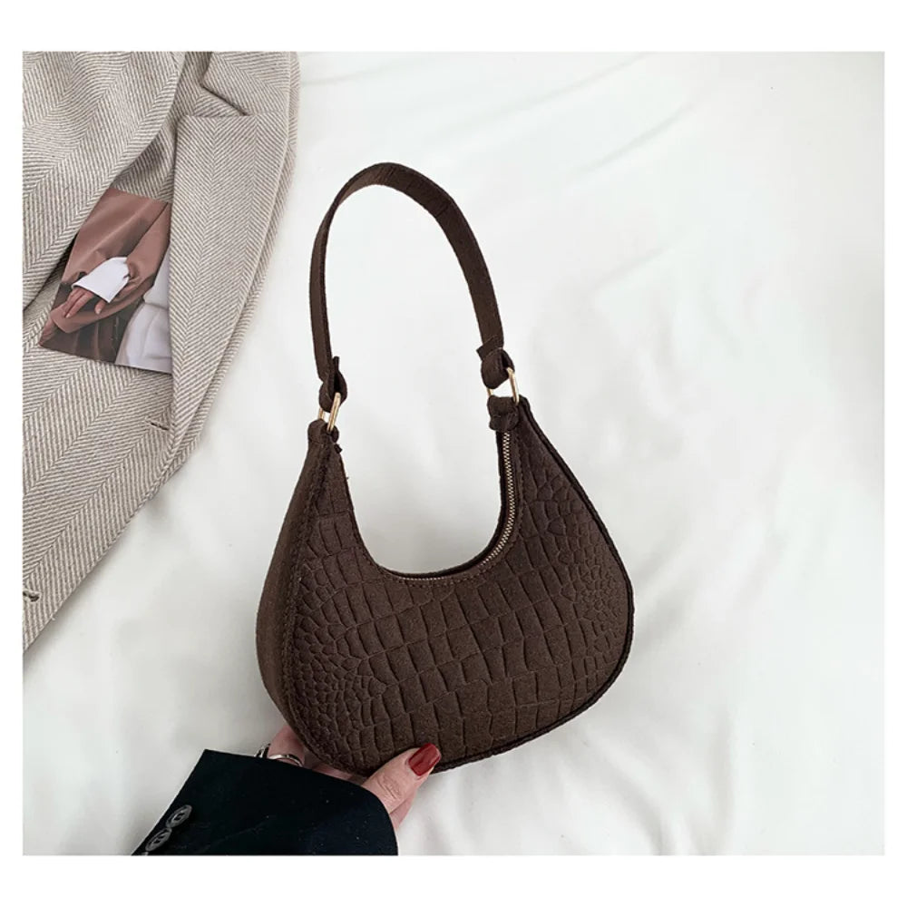 New Brand Women Retro Underarm Bag Felt Solid