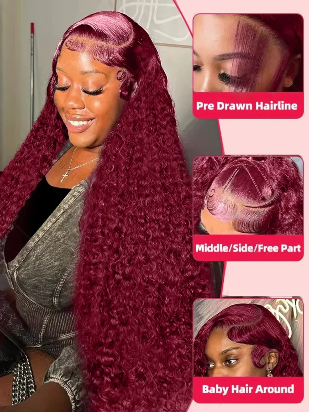 Red Colored Burgundy 99J Deep Wave 13x4 13x6