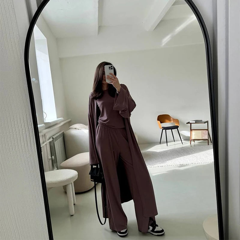 Casual Yellow Women 3 Pieces Suits 2025 V-neck Long Coat