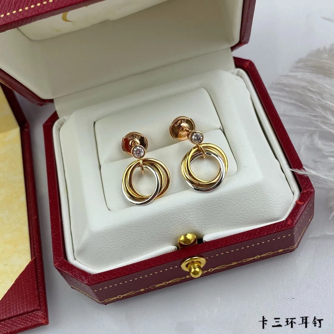 Three Ring Three Color Multi Stud Earrings Plated
