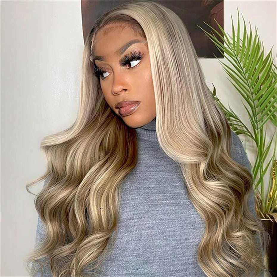 13x6 Highlight Ash Blonde Wigs Human Hair Brazilian Body Wave