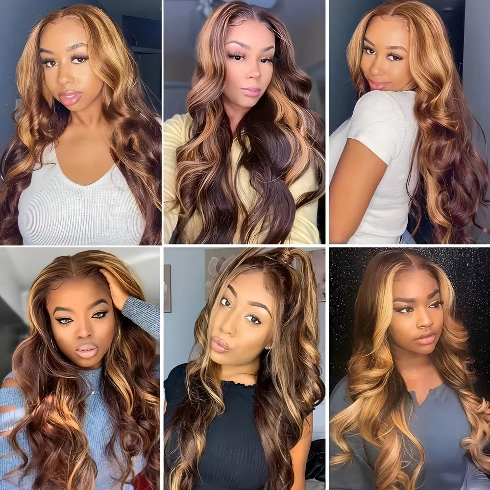 P4/27 Highlight Ombre Brown Body Wave 13x6 Human Hair Wig