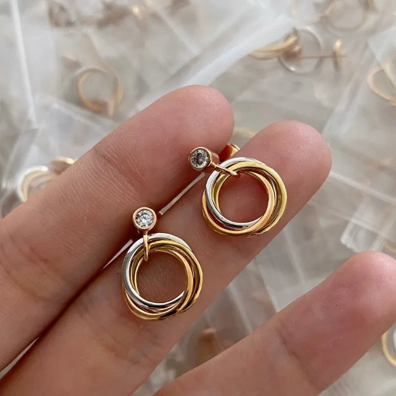 Three Ring Three Color Multi Stud Earrings Plated