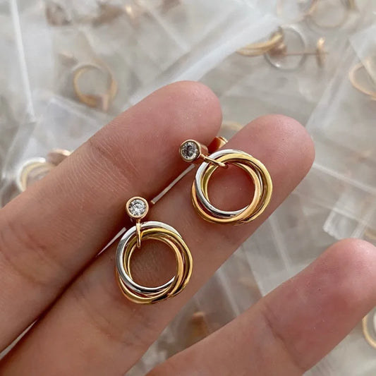 Three Ring Three Color Multi Stud Earrings Plated
