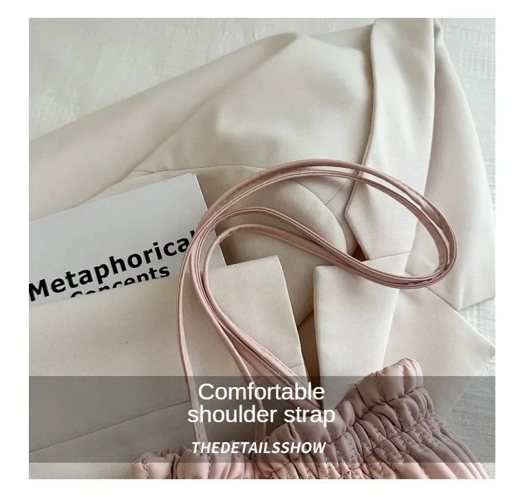 Silver Pleated Drawstring Shoulder Bucket Bags Women