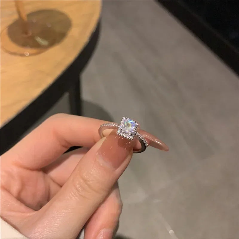 INS Opening Square Zircon Crystal Ring for Women