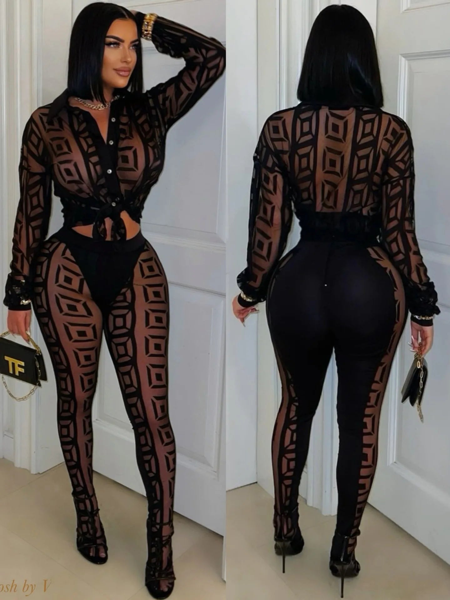 FAGADOER Sexy Mesh Women 2 Piece Set Outfit See Through