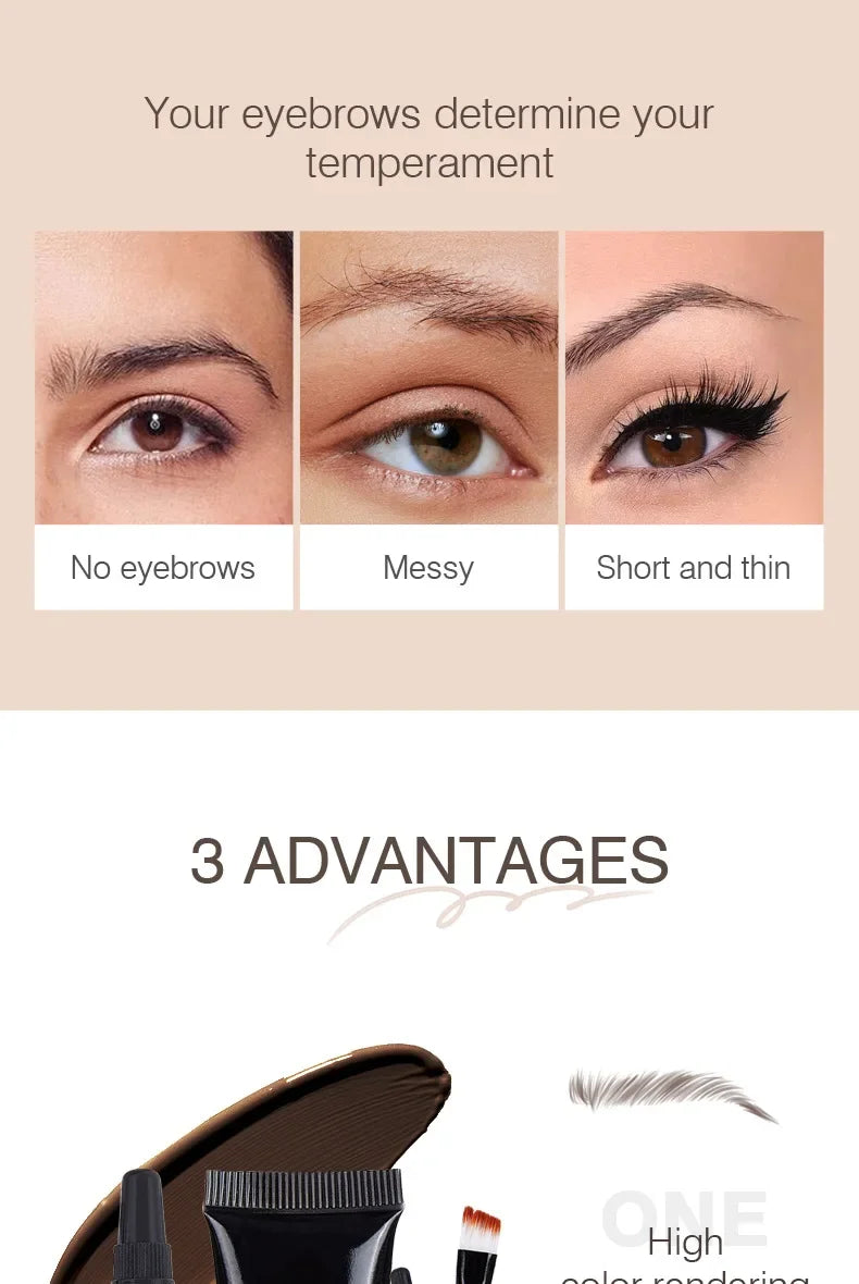 Natural 6 Colors Liquid Dyeing Eyebrow Cream Set Waterproof Durable Brown Tint Eyebrow Henna Mascara Eyebrows Paint Makeup