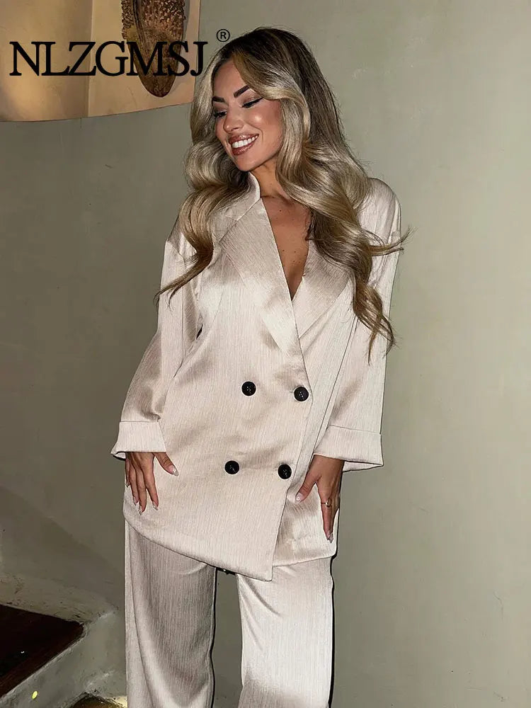 2024 Autumn Women Casual Blazer Coat Pants Set Long Sleeve