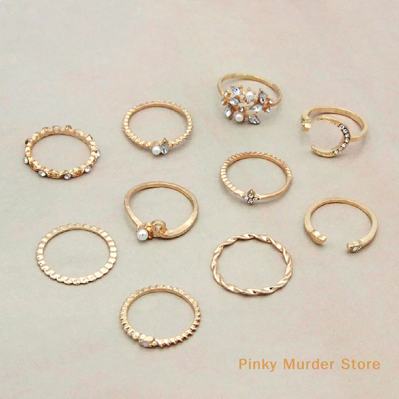 Store~10 Pcs/set Moon Star Rings Women Girls Bohemian
