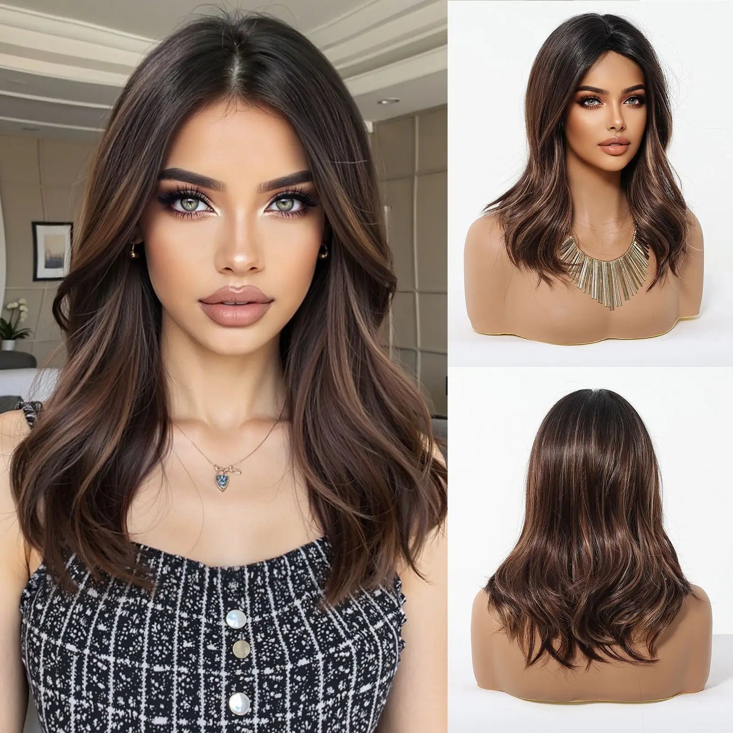 Medium Length Wavy Synthetic Wigs