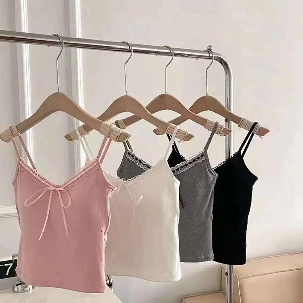 Sling Vest Inner Pad Lace Trim Strap Vest Beautiful Short Style Spicy Girl