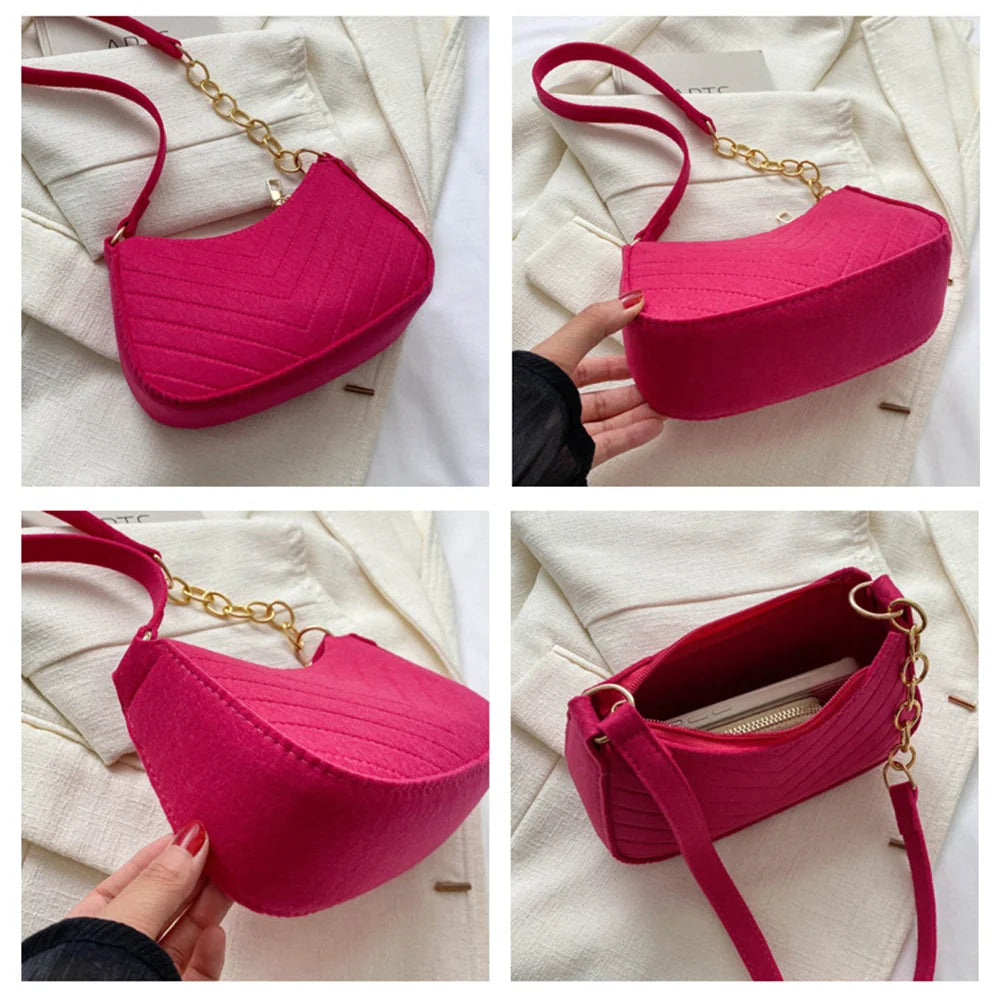 New Brand Women Retro Underarm Bag Felt Solid