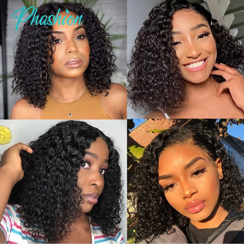 Phashion 13x4 Deep Curly Short Bob Wig Full Lace Frontal Human Hair Wigs