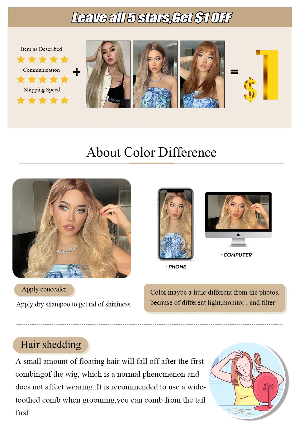 EASIHAIR Brown Straight Layered Wigs for Women Long Natural Hair