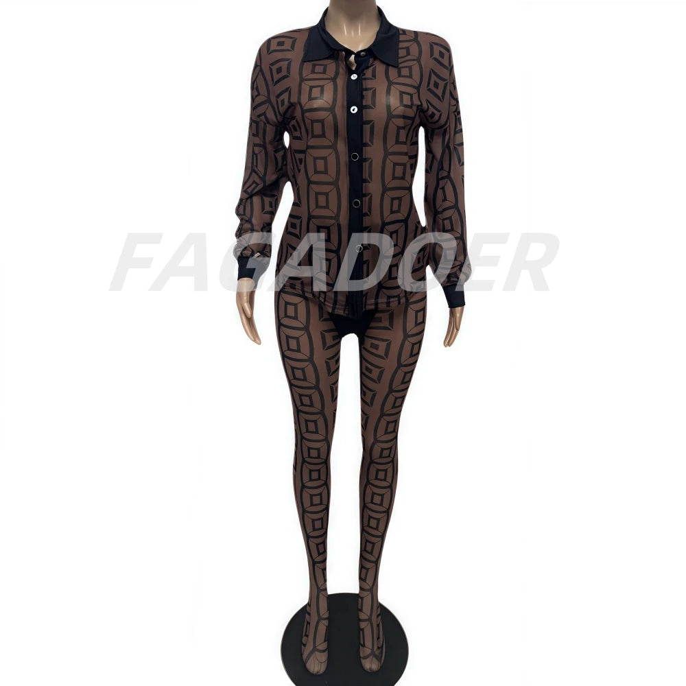 FAGADOER Sexy Mesh Women 2 Piece Set Outfit See Through