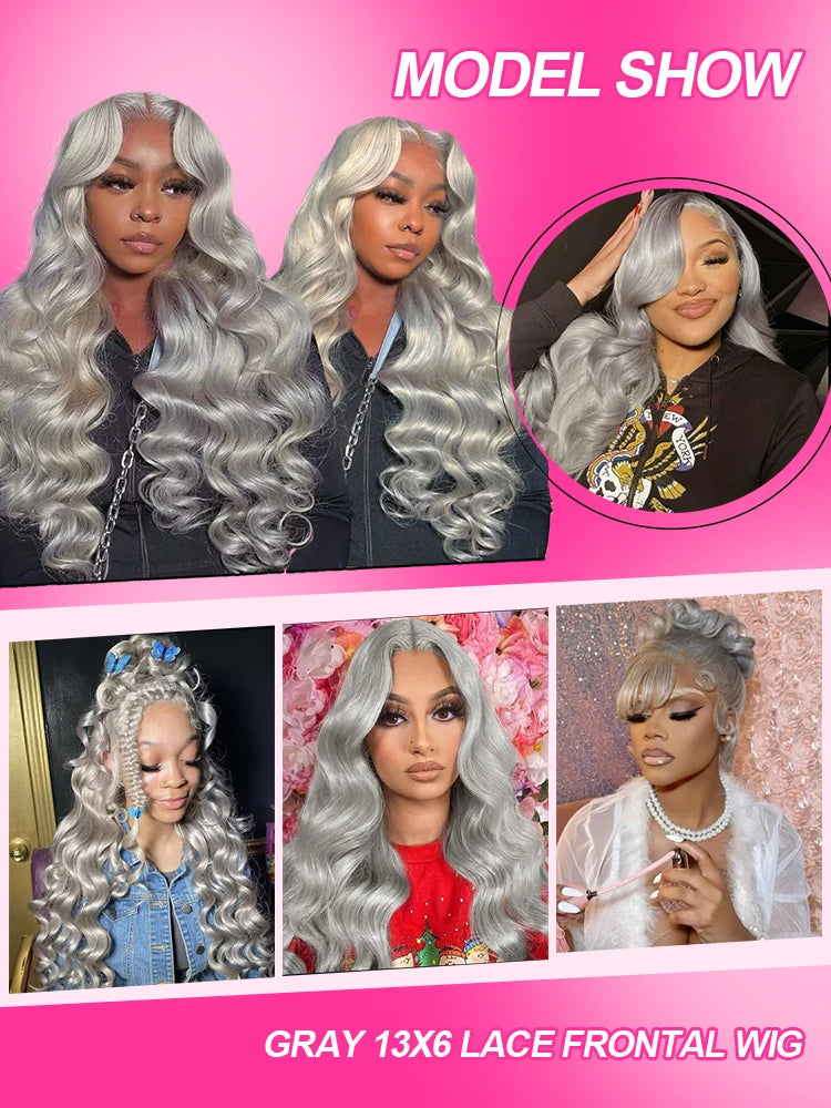 250% Silver Grey Human Hair Wig Body Wave Raw