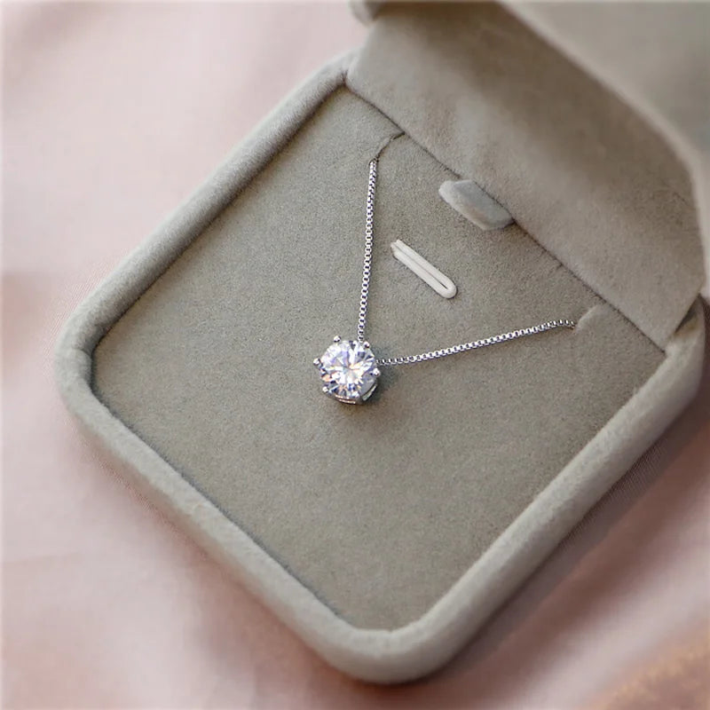 Hot 925 Sterling Silver Plated Necklace Versatile Single Sparkling