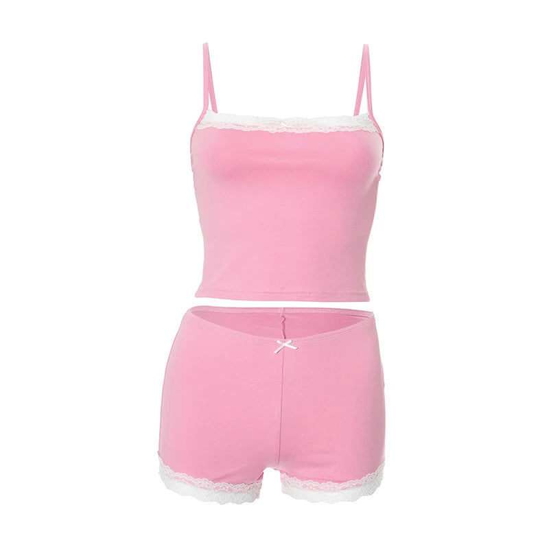CUTENOVA Women'S Sexy Lace Patchwork Bow Lace Shorts Set Backless