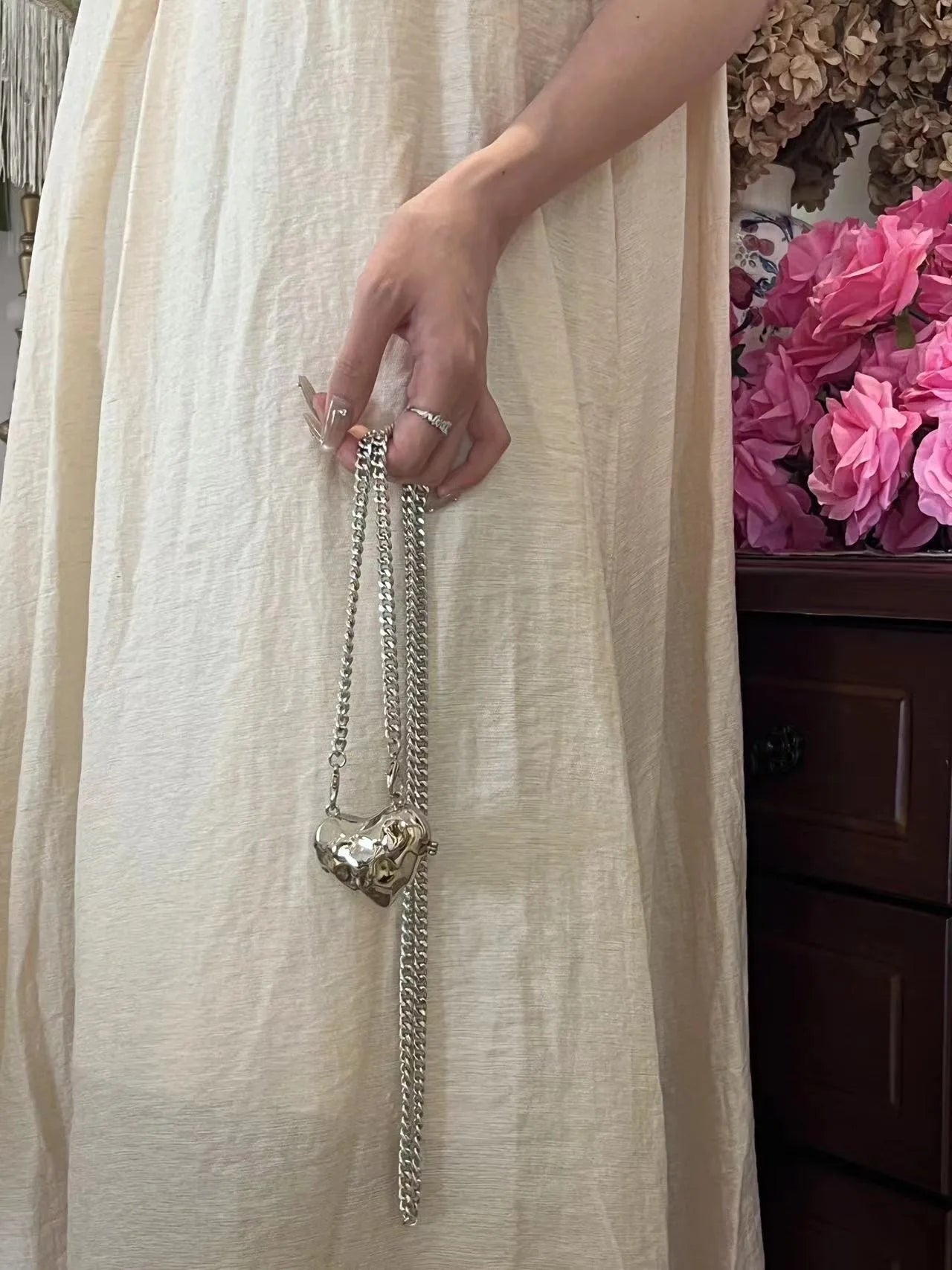 Luxury Small Bling Heart Shape Silver Evening
