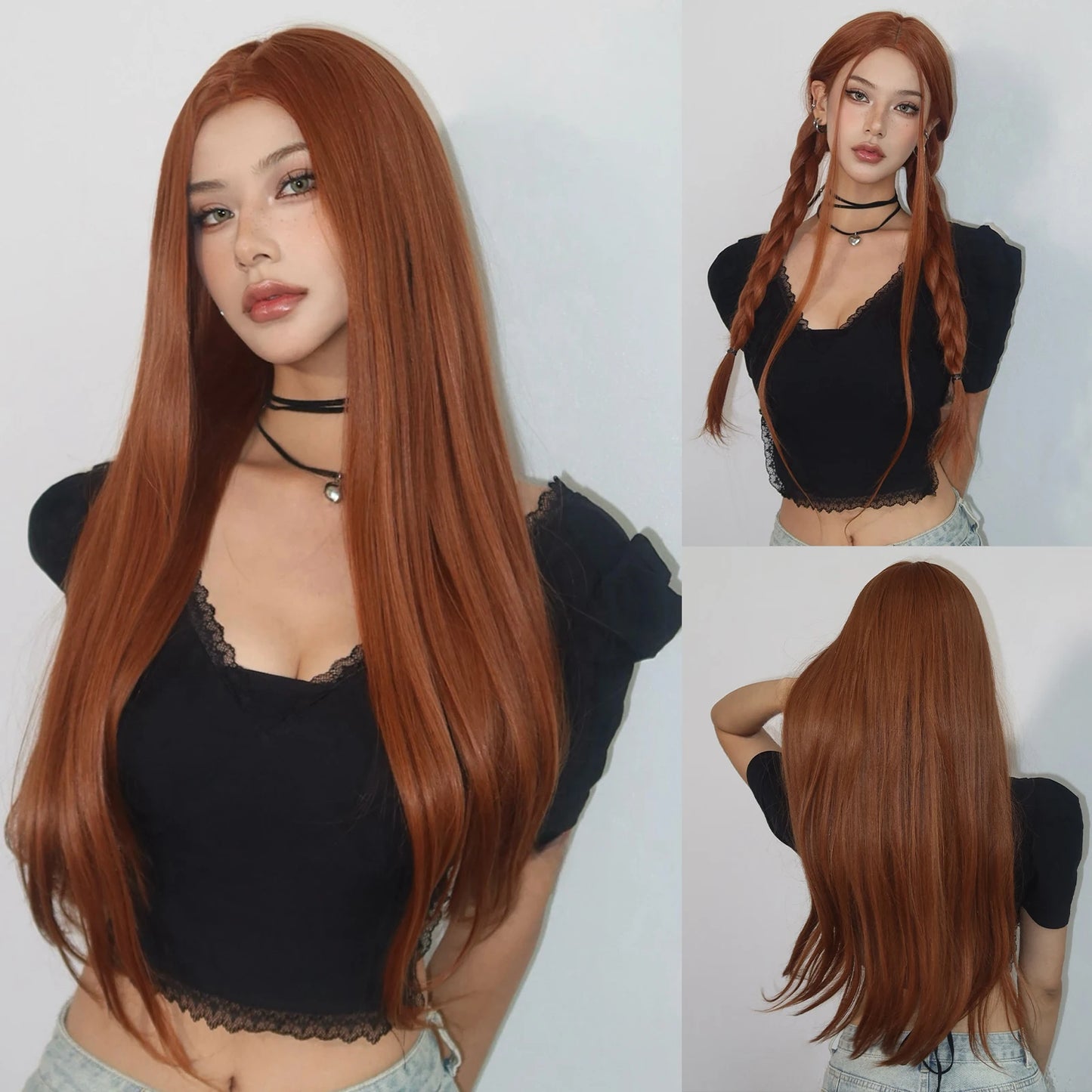 EASIHAIR Brown Straight Layered Wigs for Women Long Natural Hair