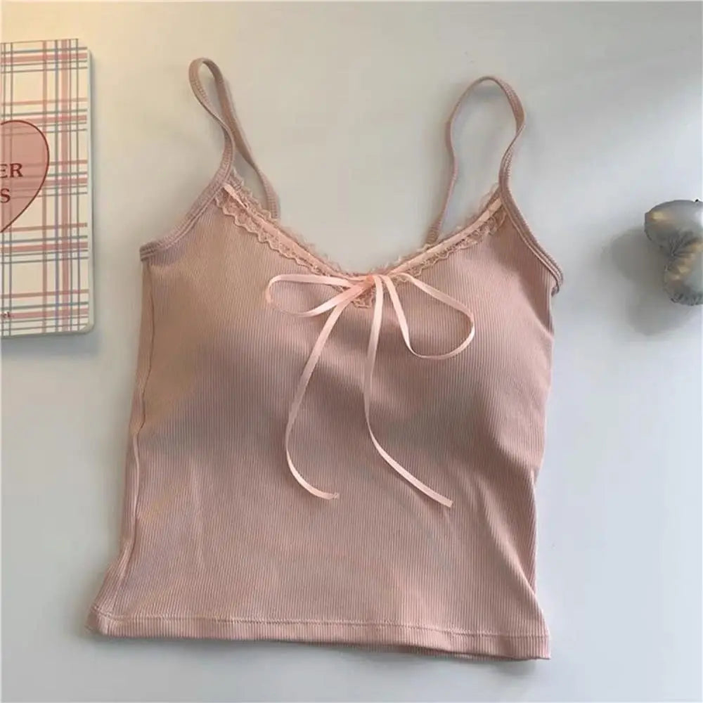 Sling Vest Inner Pad Lace Trim Strap Vest Beautiful Short Style Spicy Girl