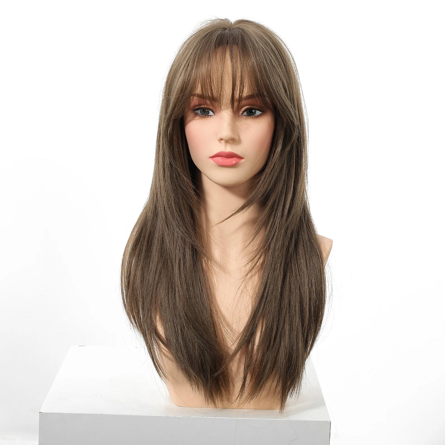 EASIHAIR Brown Straight Layered Wigs for Women Long Natural Hair