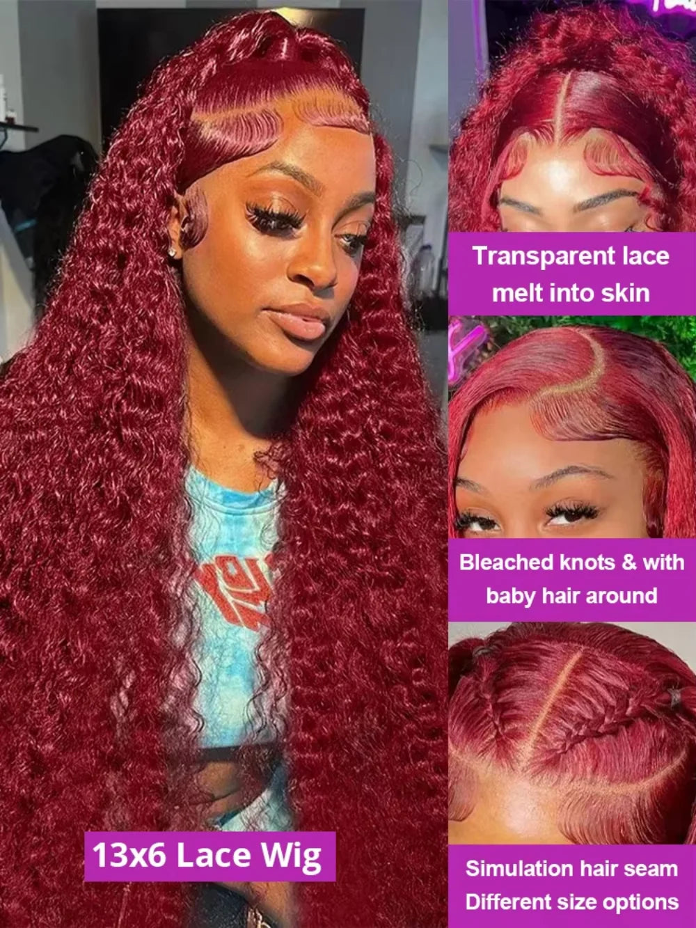 Red Colored Burgundy 99J Deep Wave 13x4 13x6