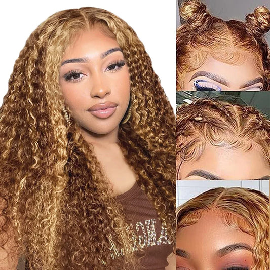 Highlight Wig Curly Human Hair Honey