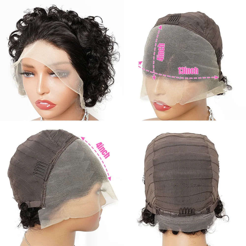 13x4 Deep Curly Pixie Cut Short Wig Human Hair