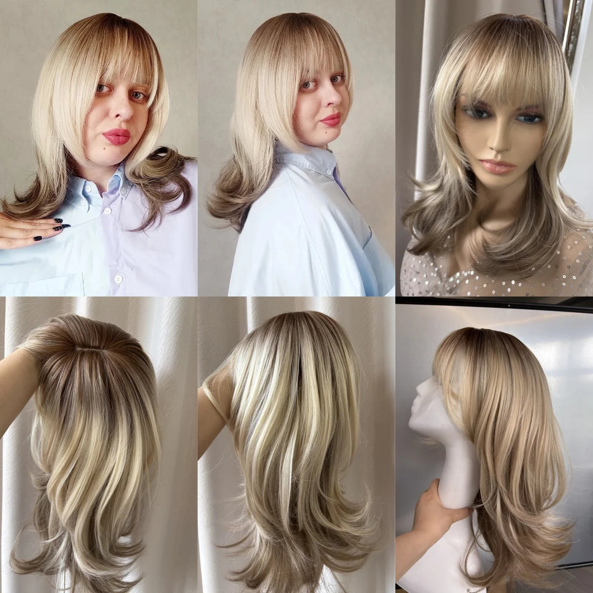 Medium Length Wavy Synthetic Wigs
