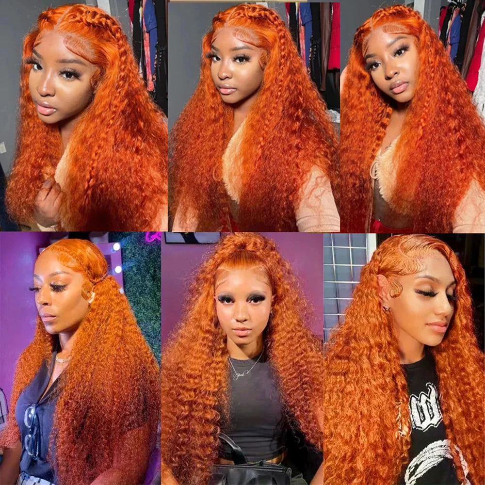 13x6 Hd Colored Ginger Orange Curly Lace Frontal