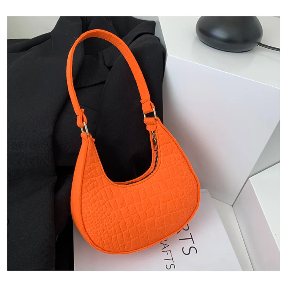 New Brand Women Retro Underarm Bag Felt Solid