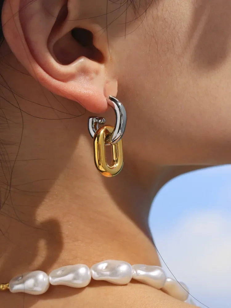 Stainless Steel Oval Circular Ring Dangle Earring
