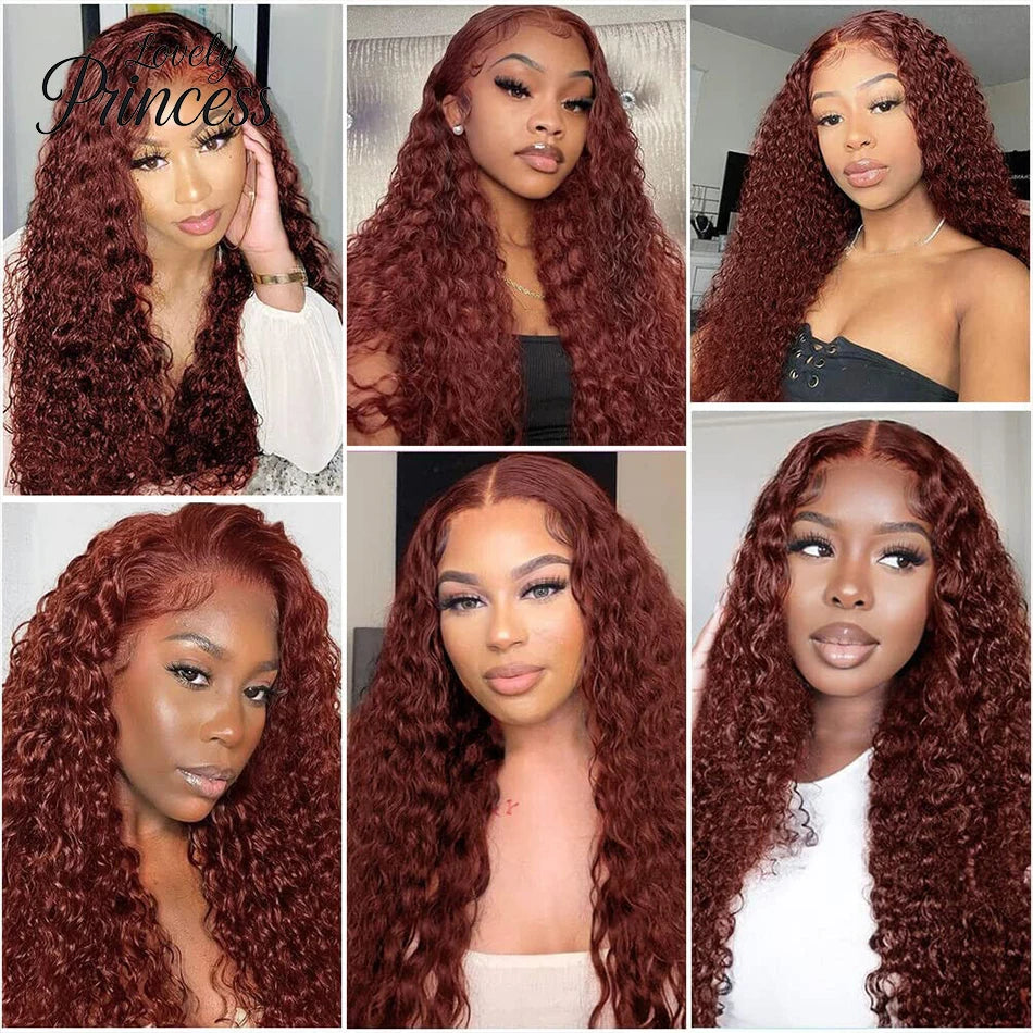 30 40 Inch Reddish Brown 13x6 Lace Frontal Wig 250 Density Colored Curly Wigs