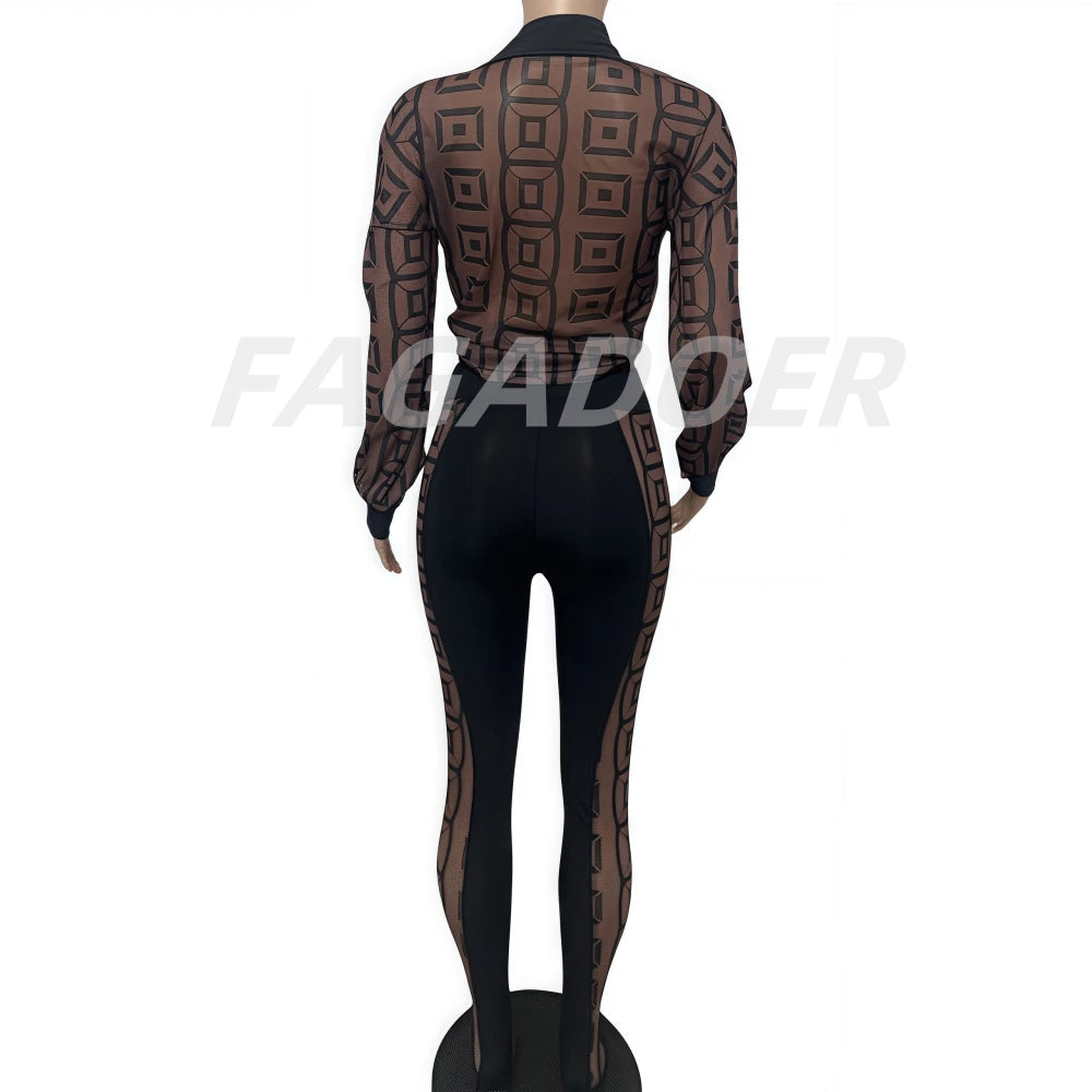 FAGADOER Sexy Mesh Women 2 Piece Set Outfit See Through
