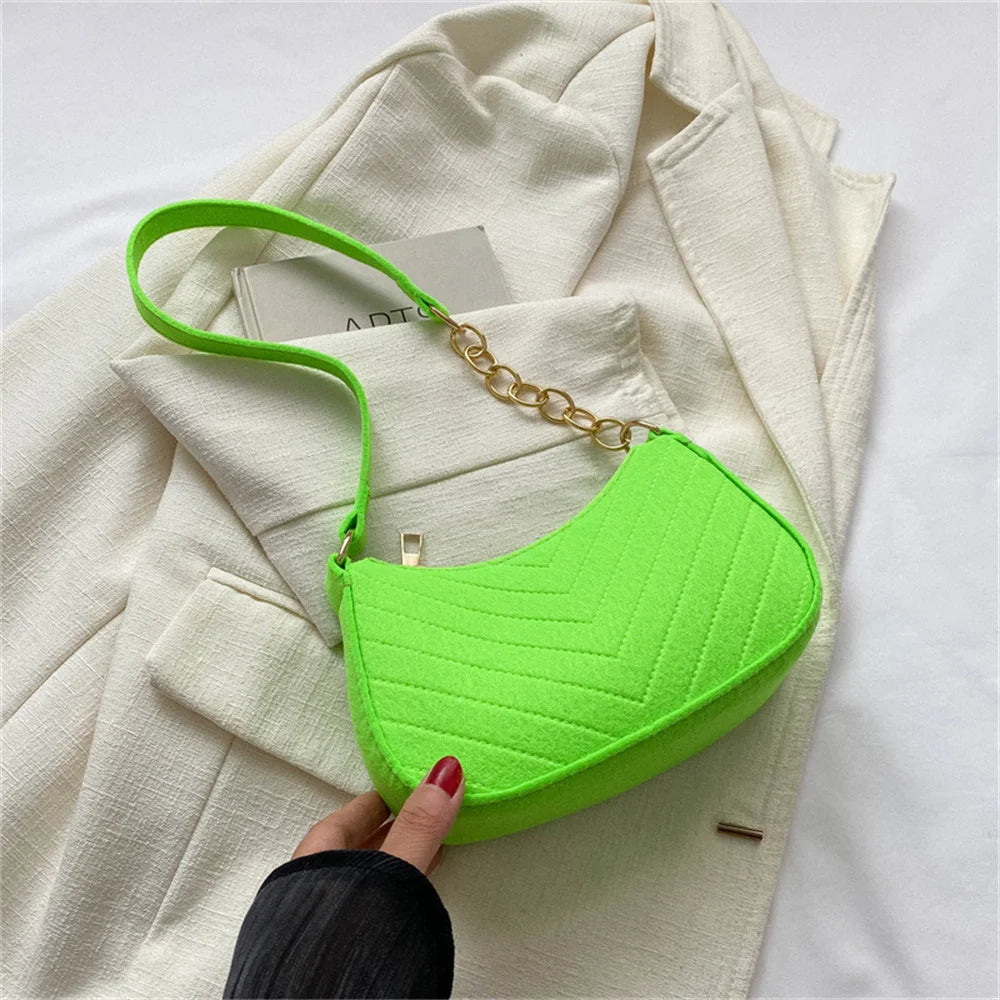 New Brand Women Retro Underarm Bag Felt Solid
